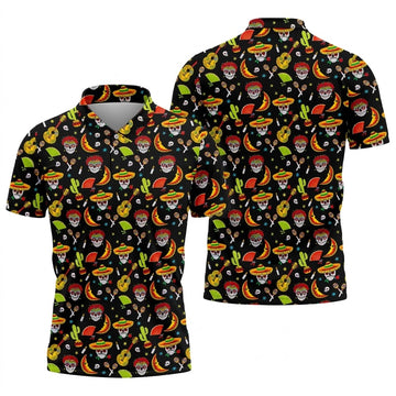 Day Of The Dead Mexican Symbols Cinco De Mayo Celebration Fiesta Themed Golf Shirts For Men