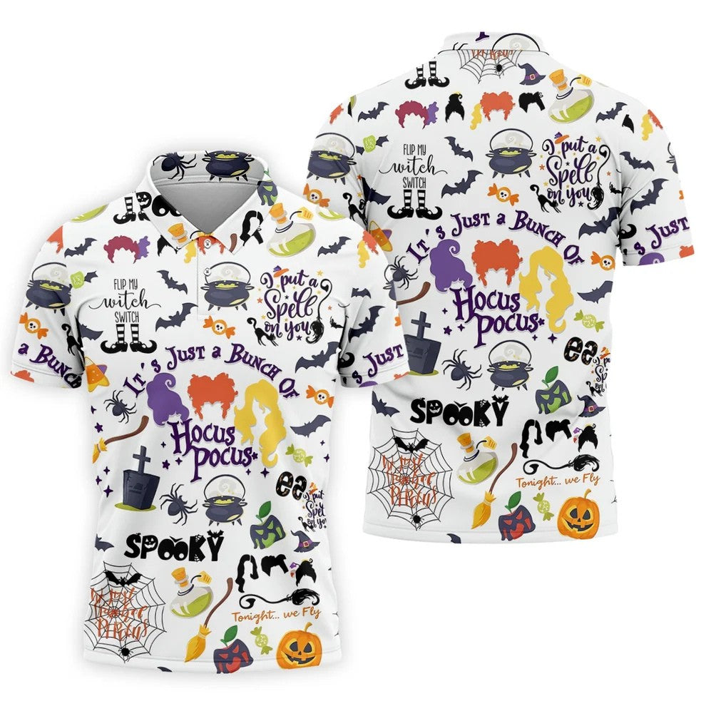 Halloween Witch Pattern Golf Polo Shirt, Mens Golf Shirts, Golf Apparel For Men