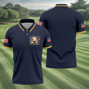 Bald Eagle American Flag 250 Years Navy Golf Shirt, Patriotic 4th Of July Golf Shirts For Men