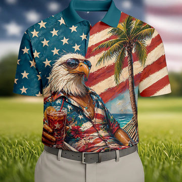 Cool Bald Eagle 250 Years American Flag Golf Shirt, Patriotic 4th Of July Golf Shirts For Men