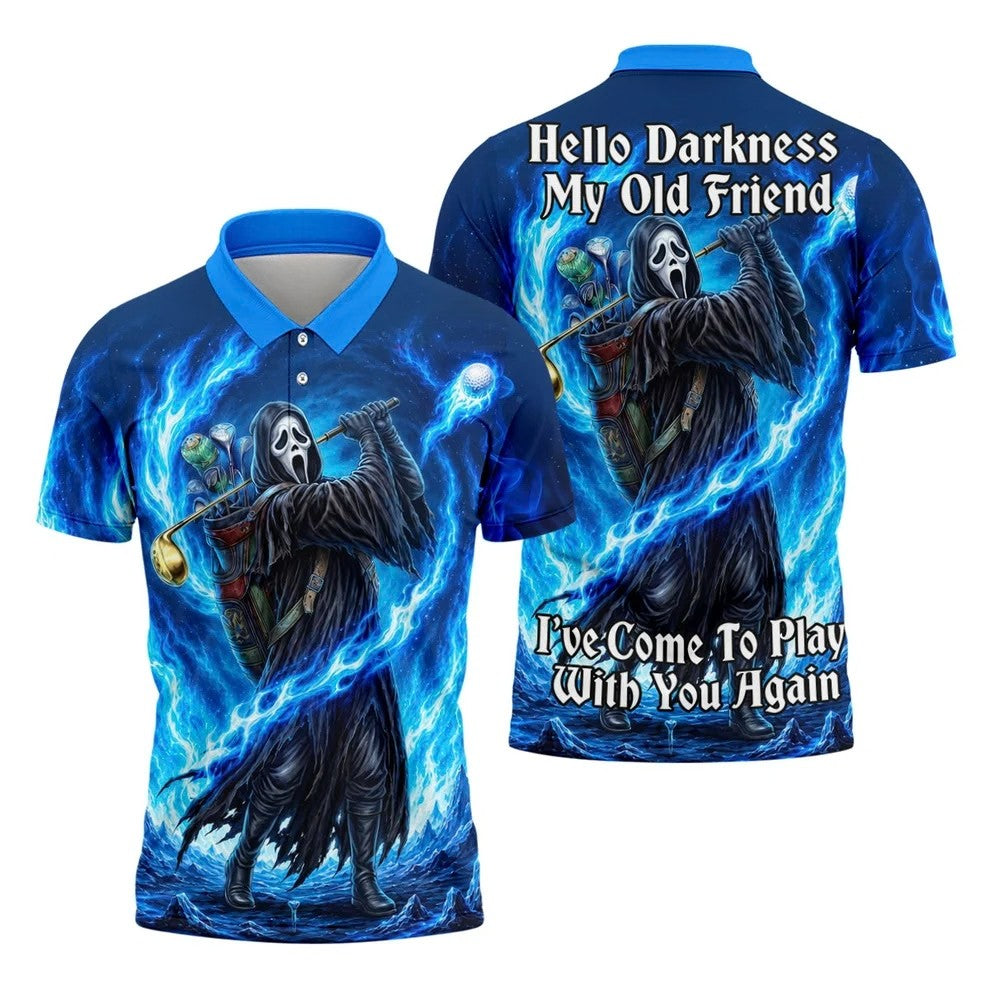 Hello Darkness Flame Horror Character Polo Shirt, Mens Polo Shirts, Men's Golf Shirt