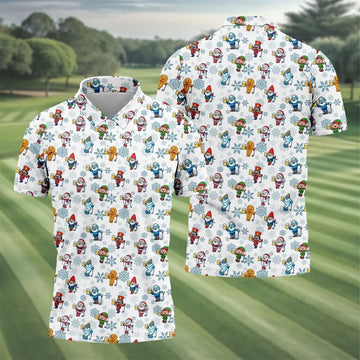 Christmas Characters Golf And Beer White Men's Funny Golf Shirts, Christmas Golf Shirt, Polo Shirts For Men