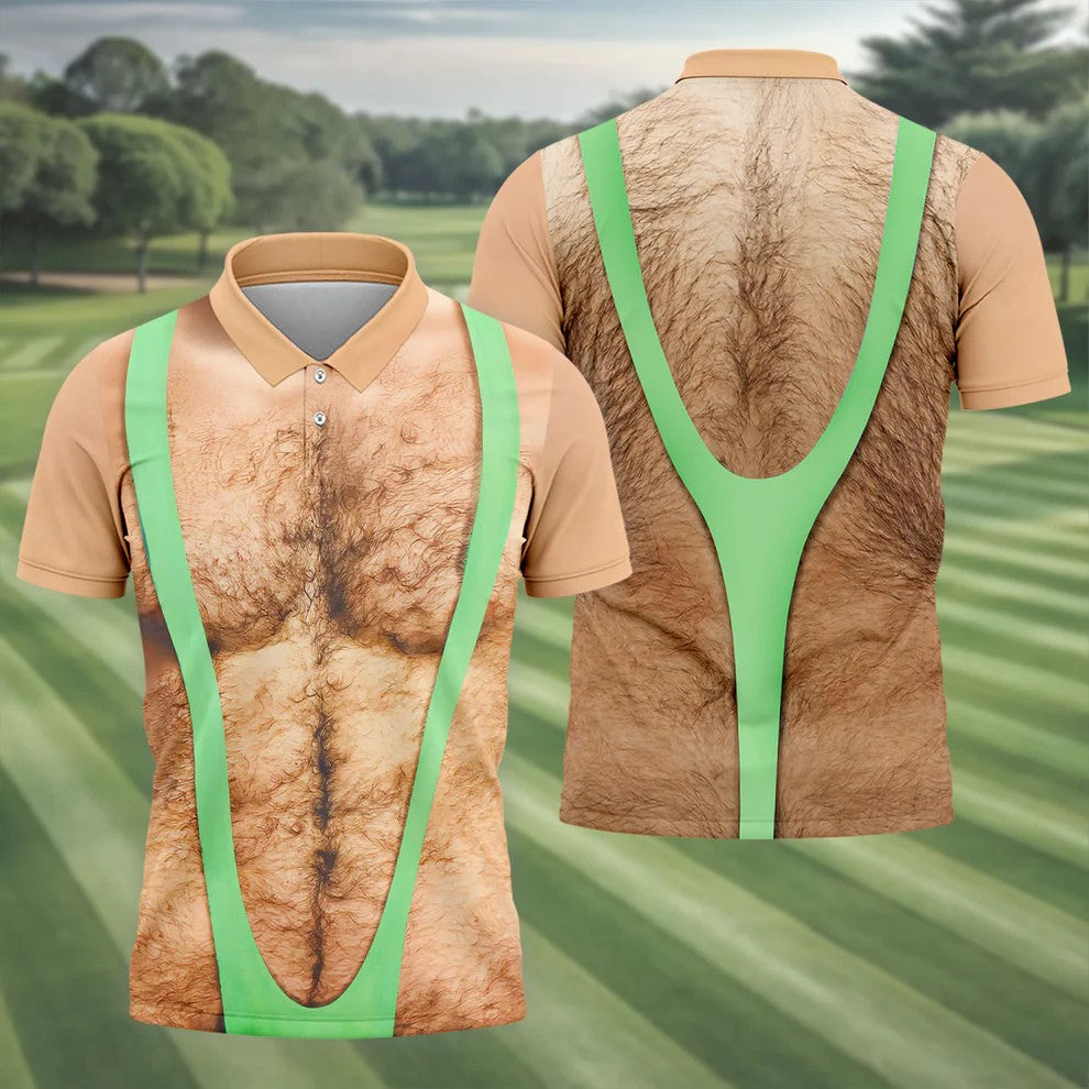 Funny Hairy Chest Illusion Golf Polo Shirt, Golf Polo Shirts For Men, Mens Golf Apparel