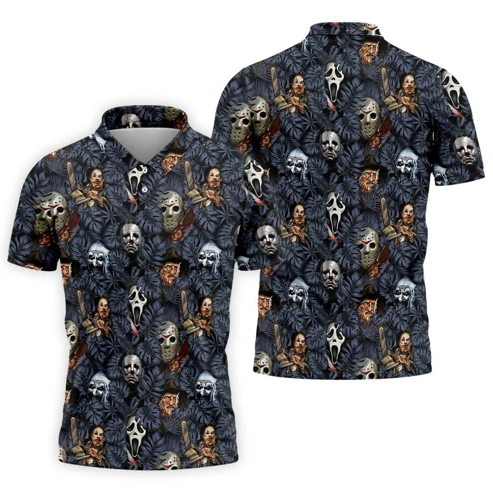Tropical Horror Character Halloween Golf Shirt, Printed Golf Shirts, Golf Polo Shirts For Men