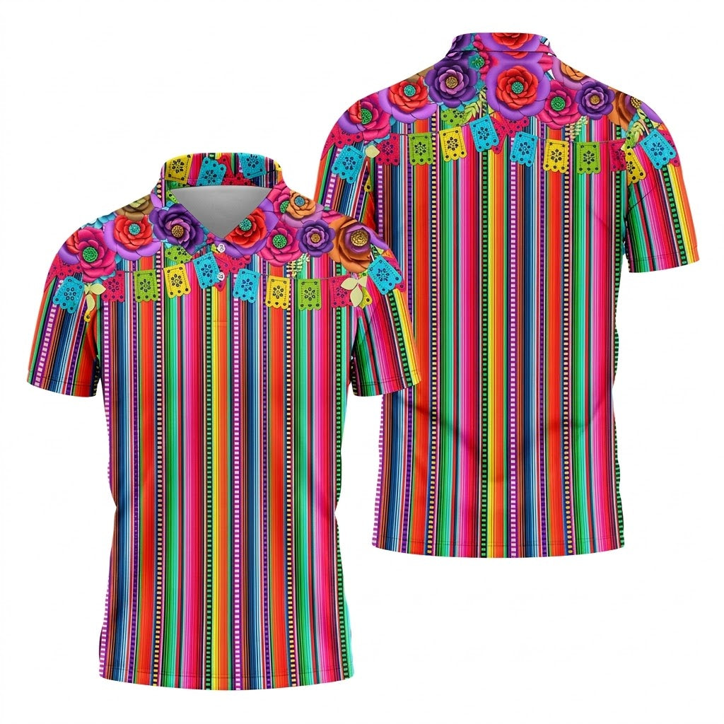 Mexican Serape Pattern Golf Tops For Men, Cinco De Mayo Celebration Golf Shirts For Men