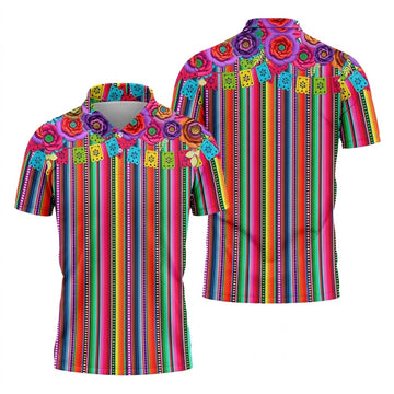 Mexican Serape Pattern Golf Tops For Men, Cinco De Mayo Celebration Golf Shirts For Men