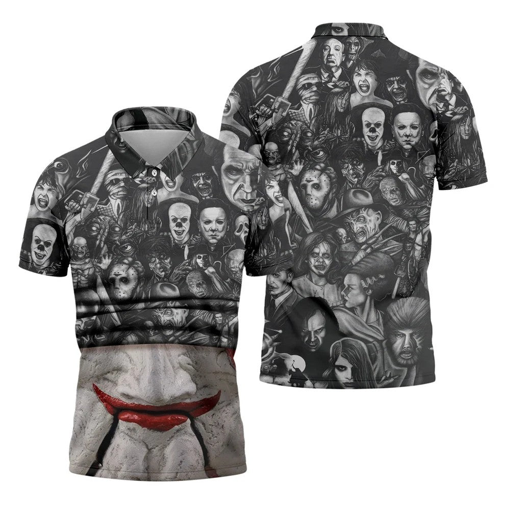 Red Smile Clown Horror Character Halloween Polo Shirt, Men's Golf Shirt, Mens Golf Polo
