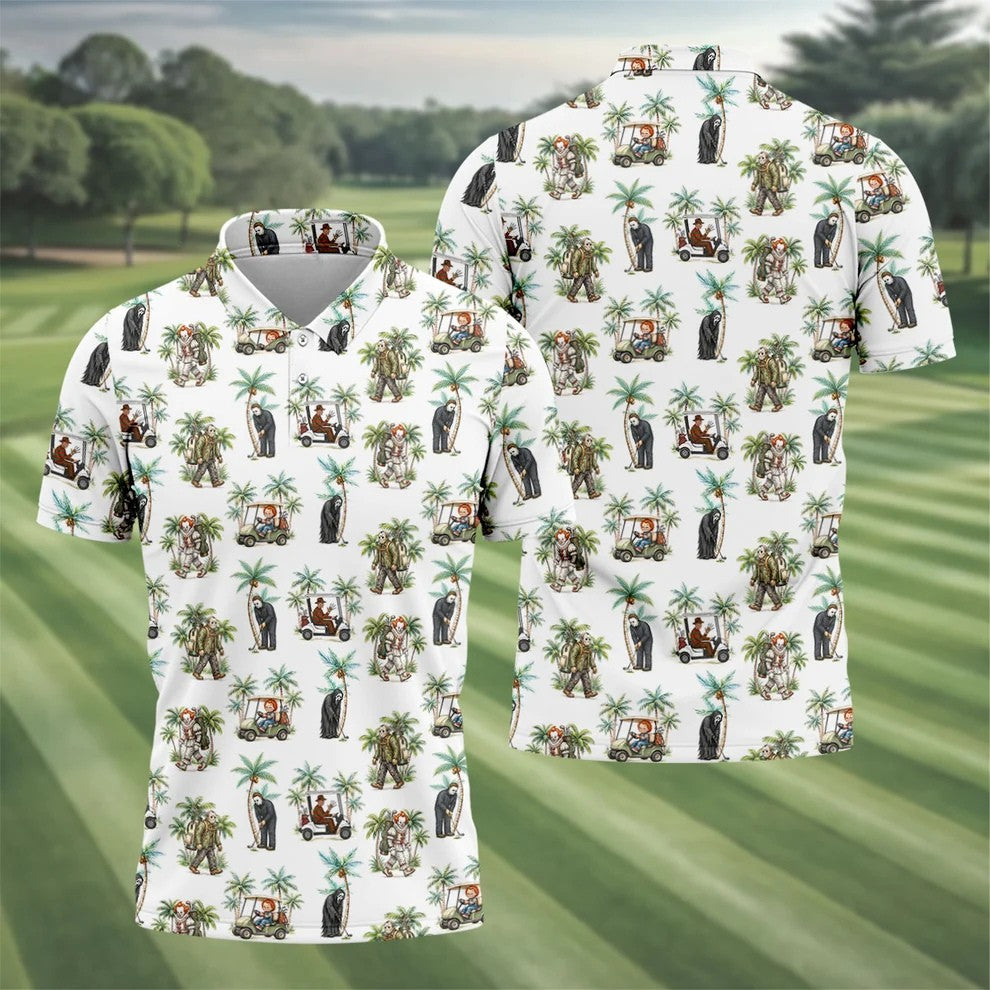 Tropical Horror Character Halloween Golf Shirt, Printed Golf Shirts, Golf Apparel For Men