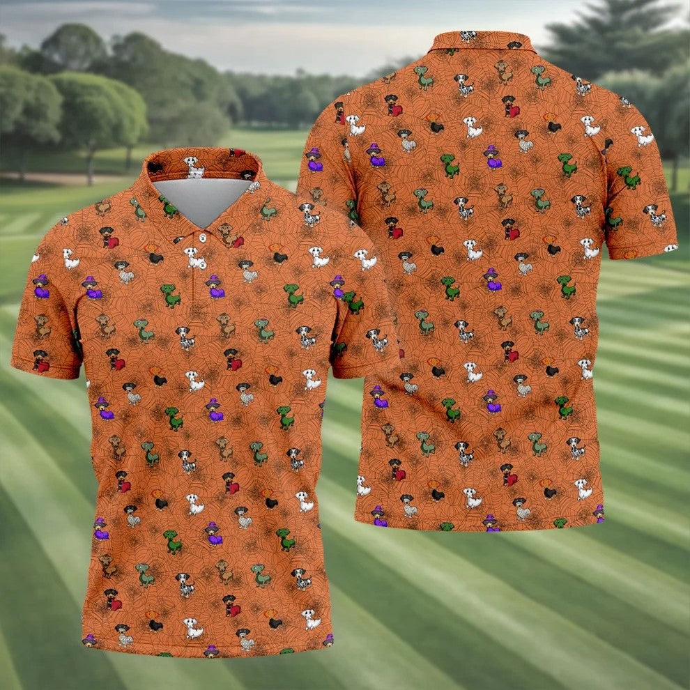 Costume Dogs Spider Web Halloween Golf Polo Shirt, Dog Lover Shirt, Golf Shirts For Men