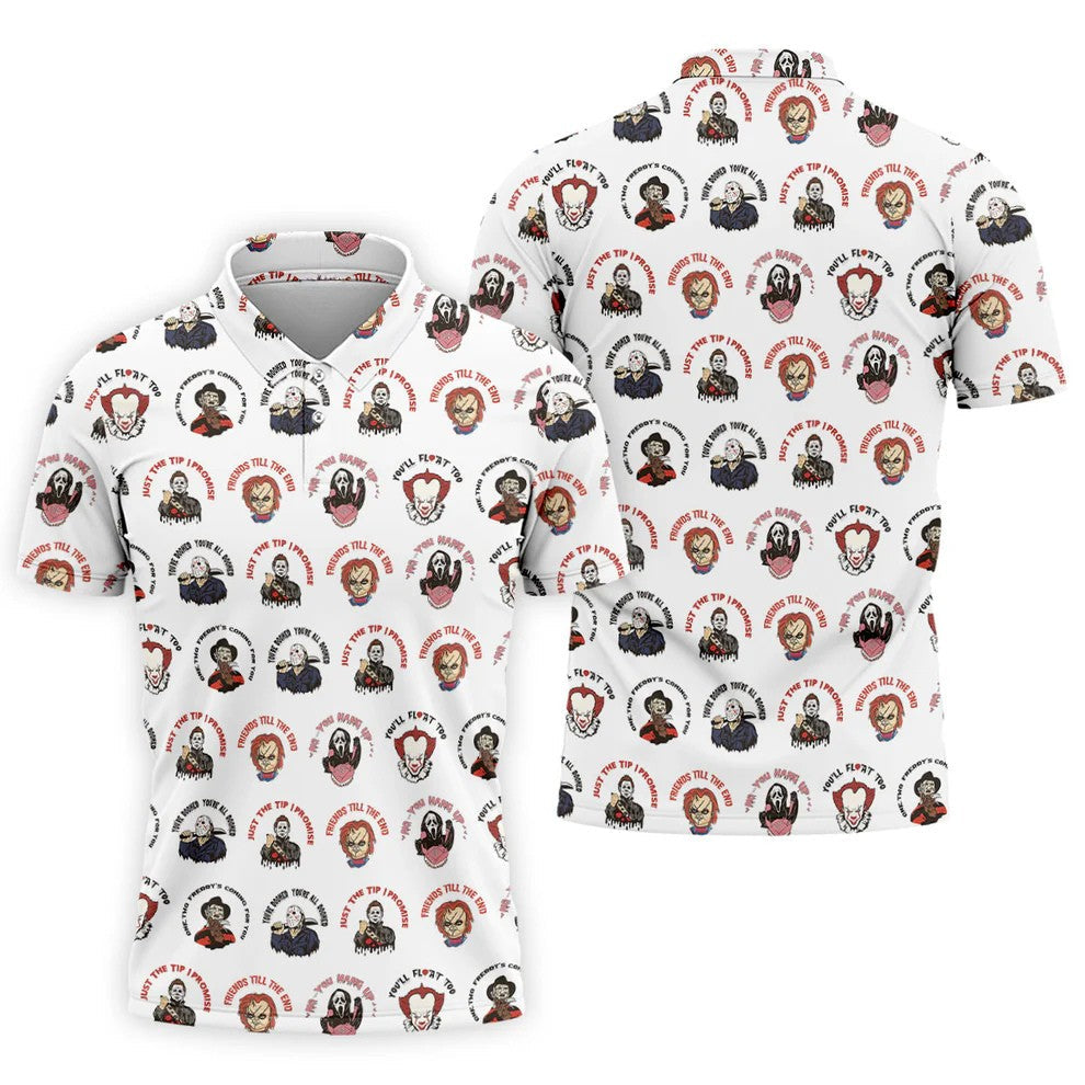 Just The Tip I Promise Horror Character Villains Golf Polo Shirt, Mens Golf Polo, Printed Golf Shirts