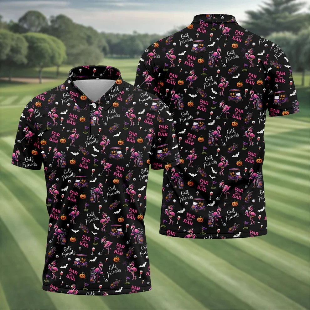 Black Par Then Bar Flamingo Halloween Shirt, Men's Golf Shirt, Hawaiian Golf Shirt
