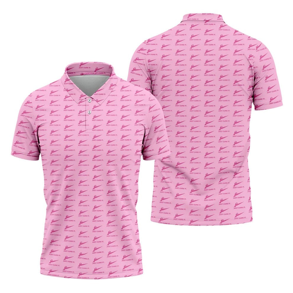Just Cure It Pink Ribbon Breast Cancer Golf Shirt, Mens Golf Polo, Printed Golf Shirts