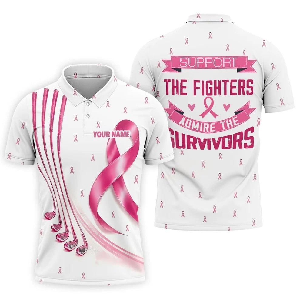 Support The Fighters Custom Pink Ribbon Golf Shirt, Polo Shirts For Men, Mens Golf Shirts