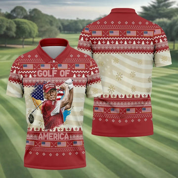 Trump Golf Of America Christmas Golf Shirt Men's Golf Polo Shirt, Golfing Apparel, Gift For Golfers