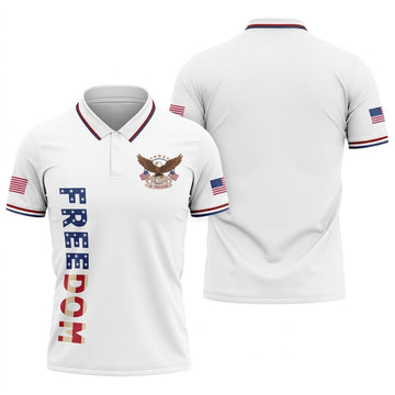 250 Years Of Freedom US Flag Logo White Golf Shirt, Patriotic 4th Of July Golf Shirts For Men