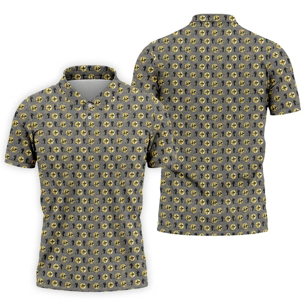 Halloween Horror Character Golf Pattern Polo Shirt, Men's Golf Shirt, Mens Golf Apparel