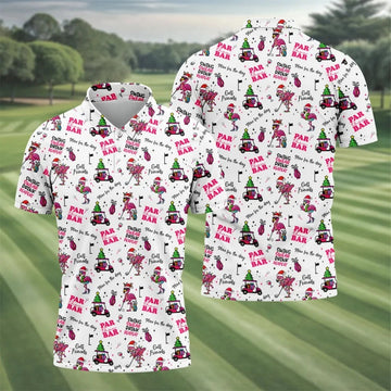 Christmas Flamingo Par Then Bar Men's Funny Golf Shirts, Christmas Golf Shirt, Polo Shirts For Men, Golf Gift For Men