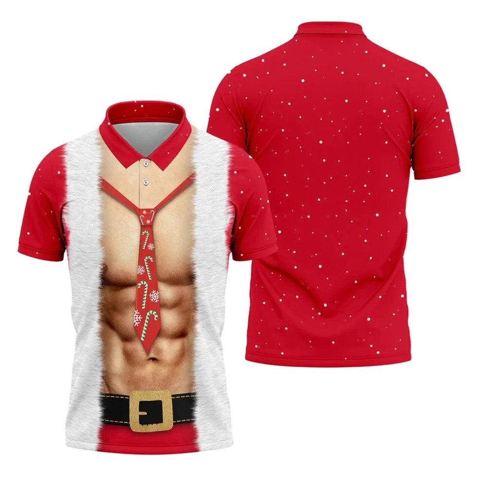 Funny Santa Muscle Cosplay Christmas Golf Shirt, Polo Shirts For Men, Fun Golf Shirts For Men, Golf Gift For Men