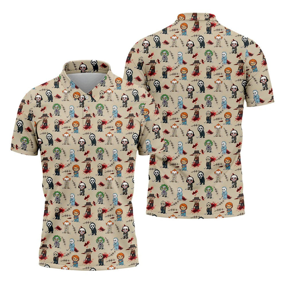 Cute Horror Character Golf Pattern Polo Shirt, Mens Golf Shirts, Hawaiian Golf Shirt