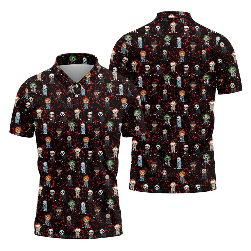 Black Horror Character Golf Polo Shirt, Men's Golf Polo, Hawaiian Golf Shirt