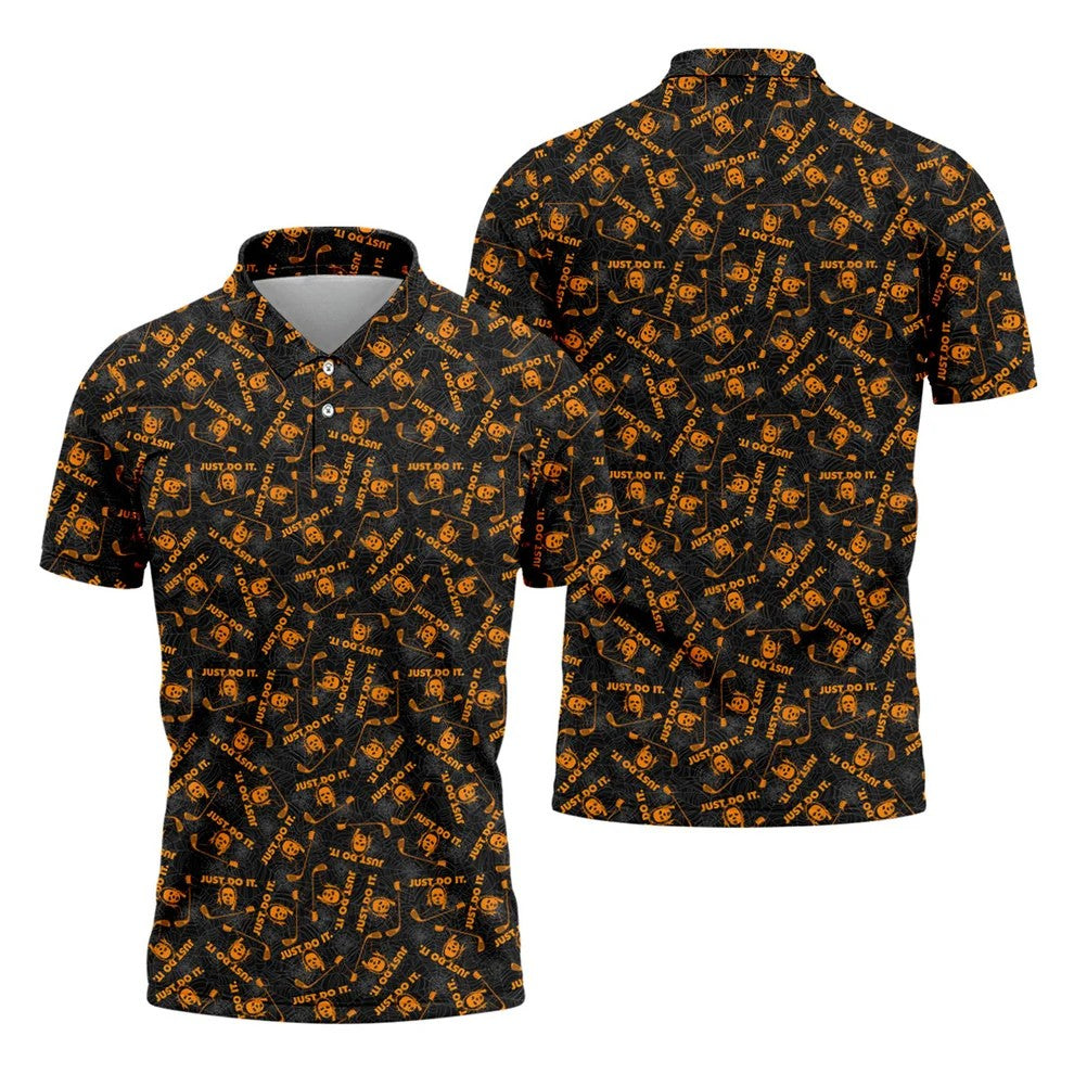 Horror Character Spider Web Pattern Halloween Polo Shirt, Men's Golf Shirt, Hawaiian Golf Shirt