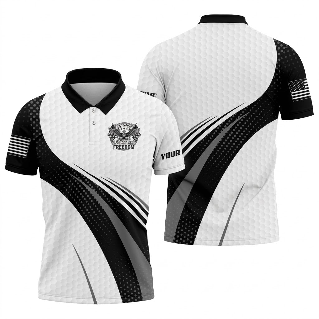 250 Years Of Freedom Black And White Patriotic Golf Shirt, 4th Of July Golf Shirts For Men