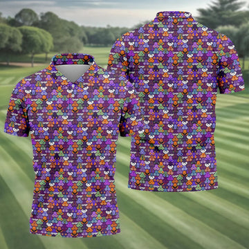 Cute Halloween Icon Pattern Golf Polo Shirt, Mens Golf Shirts, Hawaiian Golf Shirt