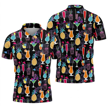 Tropical Drinks Dark Floral Cinco De Mayo Celebration Fiesta Themed Golf Tops For Men, Golf Shirts For Men