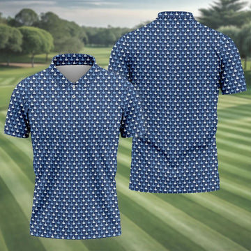 Blue Funny Middle Finger Golf Pattern Polo Shirt, Golf Polo Shirts For Men, Mens Golf Apparel
