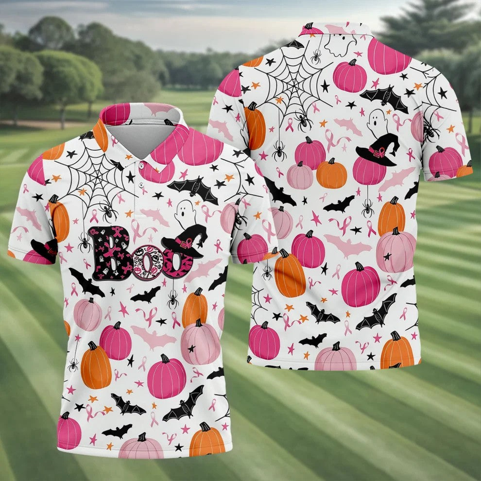 Ghost Horror Character Ribbon Halloween Polo Shirt, Hawaiian Golf Shirt, Mens Golf Shirts