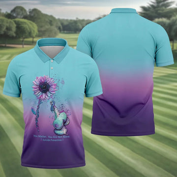 Never Give Up Elephant Sunflower Suicide Prevention Polo Shirts For Men, Men's Golf Shirt
