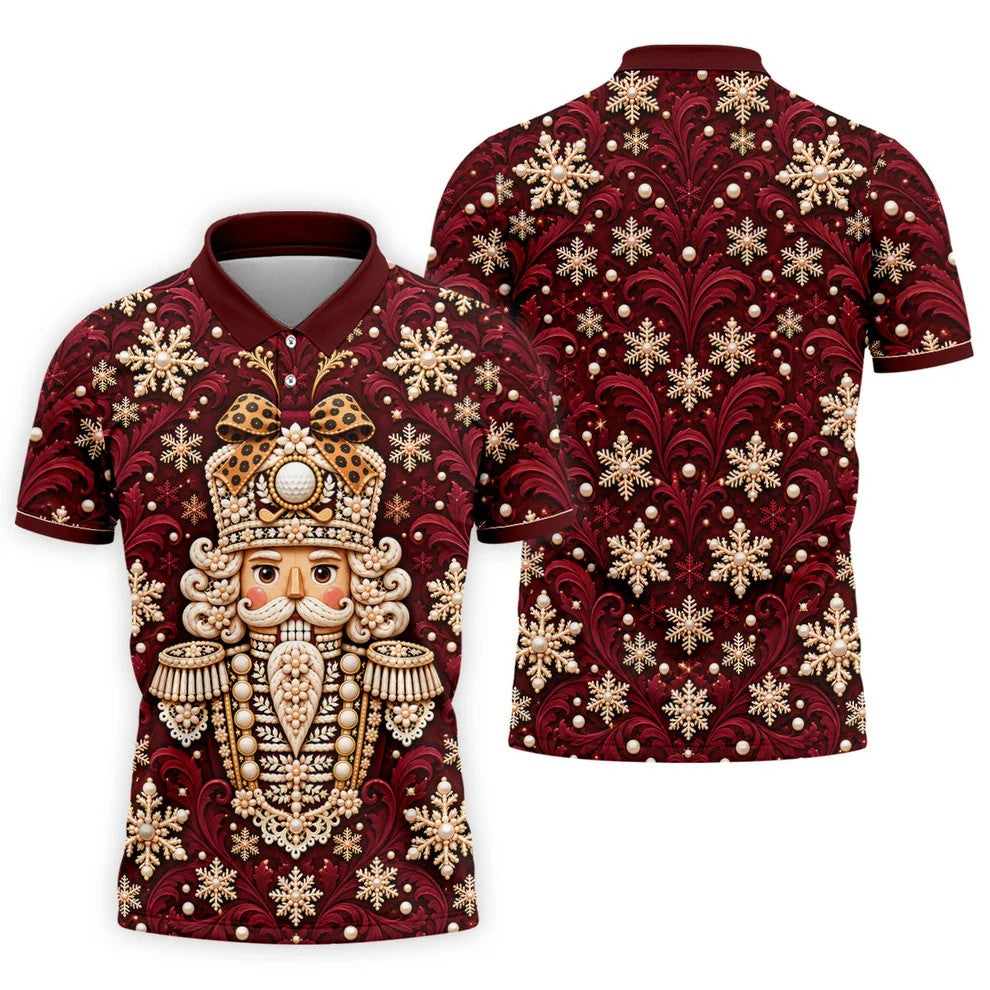 Pearl Nutcracker Christmas Golf Shirt, Mens Golf Clothing, Mens Holiday Golf Shirts