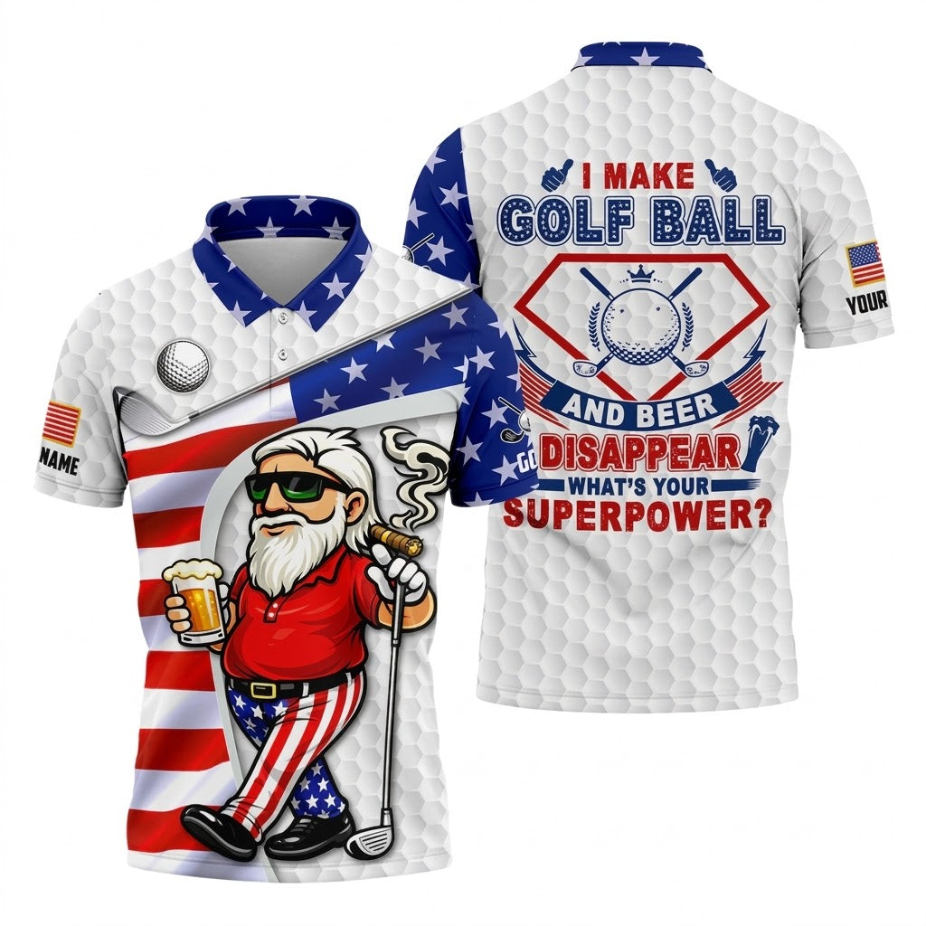 I Make Golf Ball And Beer Disappear Patriotic 4th Of July Funny Golf Shirt, 250 Years Golf Shirts For Men