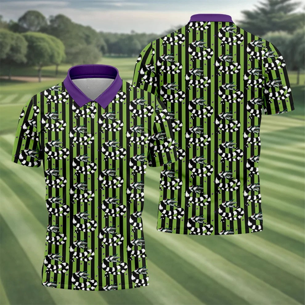 Beetle Stripe Snake Halloween Golf Polo Shirt for Men, Golf Polo Shirts For Men, Printed Golf Shirts