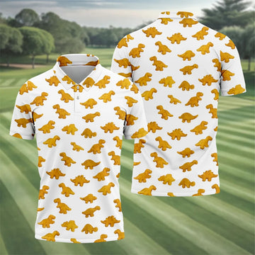 Cute Dinosaur Cookie Pattern Men's Golf Shirt, Golf Shirts For Men, Printed Golf Shirts