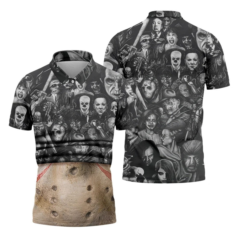 Hockey Mask Horror Character Halloween Polo Shirt, Golf Shirts For Men, Printed Golf Shirts