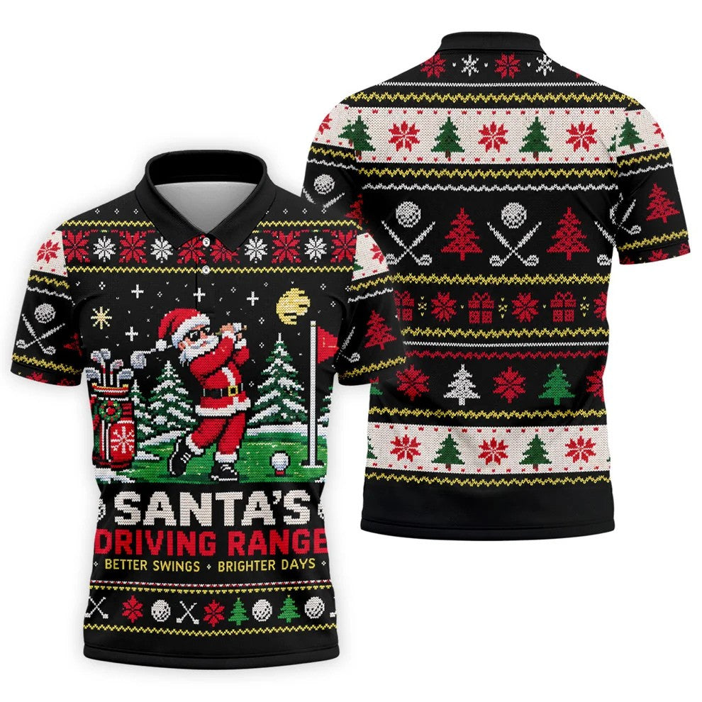Santa Driving Range Christmas Golf Shirt, Golf Shirts For Men, Mens Golf Apparel