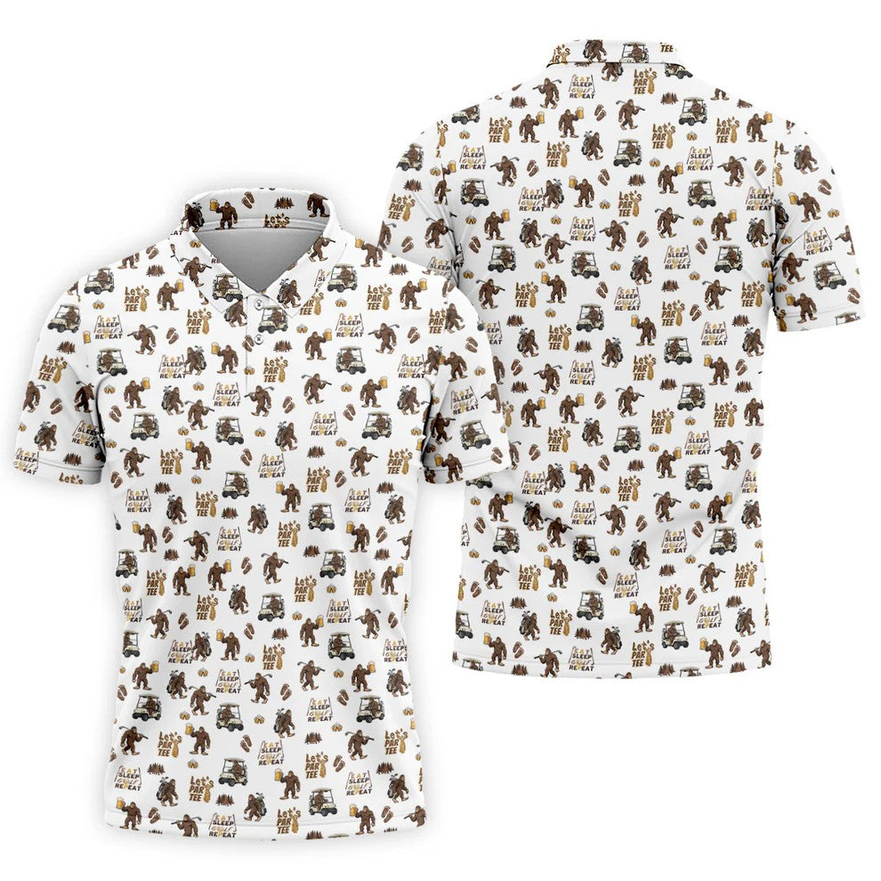 Let's Par Tee Bigfoot Golf Pattern Men's Golf Shirt, Golf Apparel For Men, Printed Golf Shirts