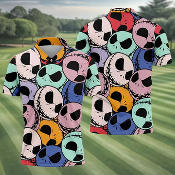 Colorful Cartoon Skull Halloween Golf Polo Shirt, Polo Shirts For Men, Printed Golf Shirts