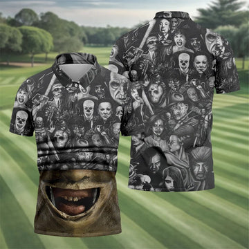 Leather Mask Horror Character Halloween Polo Shirt, Mens Polo Shirts, Golf Apparel For Men
