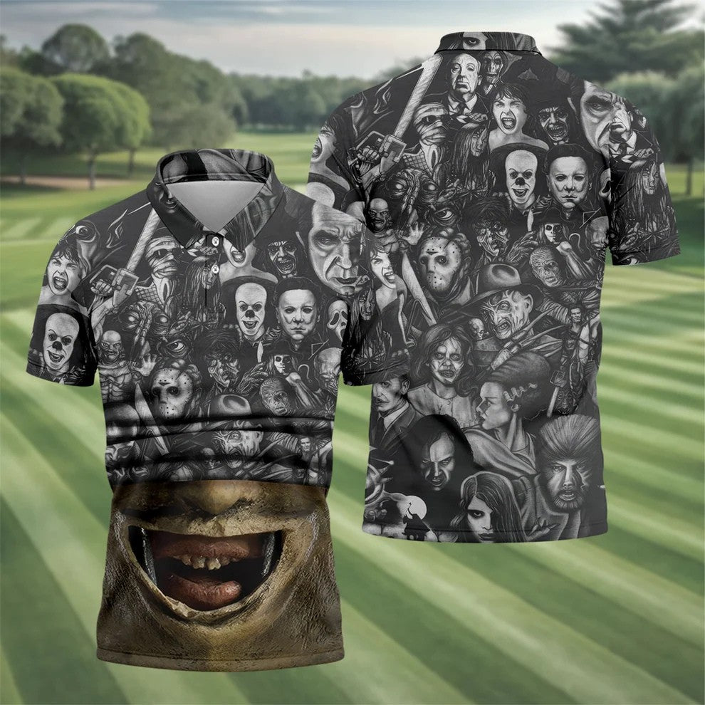 Leather Mask Horror Character Halloween Polo Shirt, Mens Polo Shirts, Golf Apparel For Men