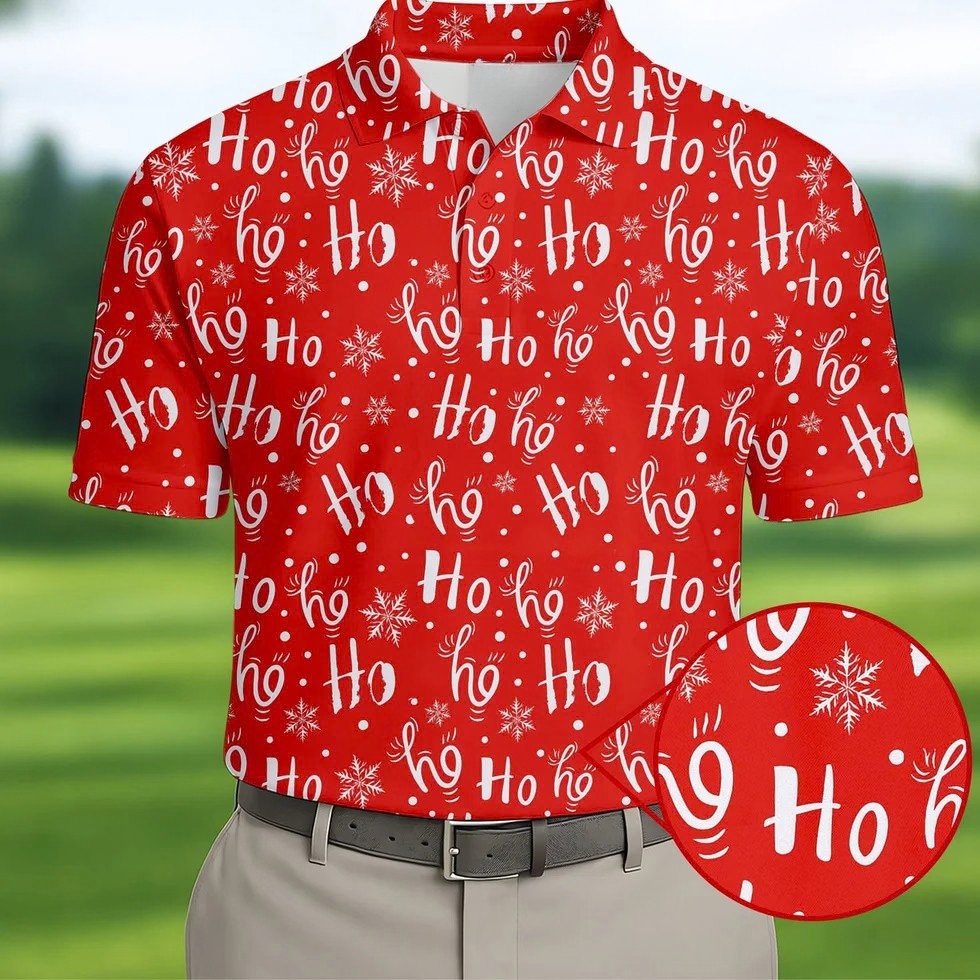 Ho Ho Ho Red Christmas Golf Tops For Men, Fun Golf Shirts For Men, Christmas Golf Shirt, Polo Shirts For Men