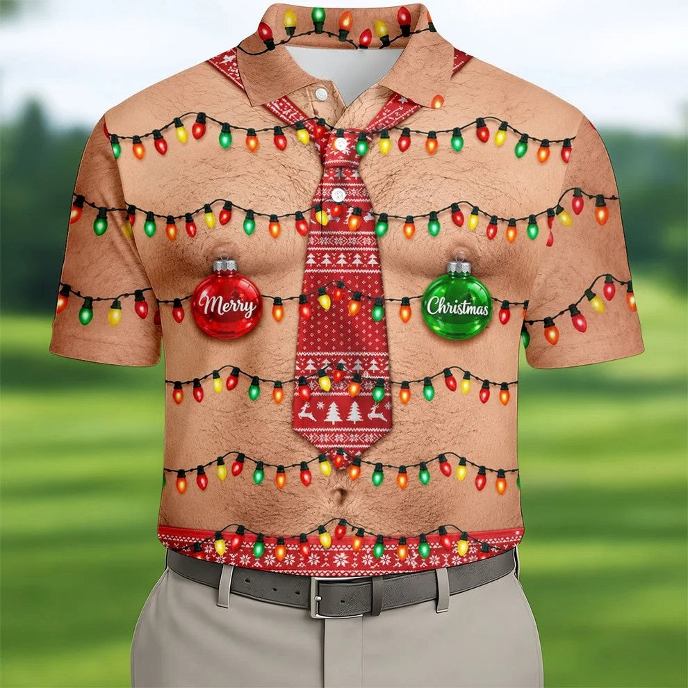 Merry Christmas Quote Tie Christmas Golf Shirt, Mens Golf Shirts, Polo Shirts For Men