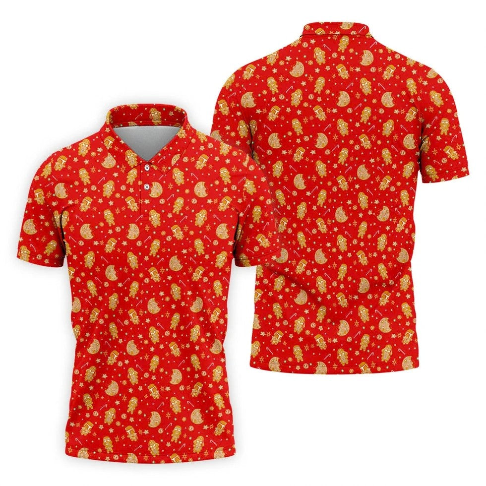 Gingerbread Character Christmas Golf Shirt, Red Golf Shirt, Polo Shirts For Men, Golf Gift For Men