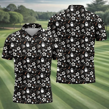 Ghost Horror Character Floral Halloween Golf Polo Shirt, Halloween Shirt, Mens Golf Shirt