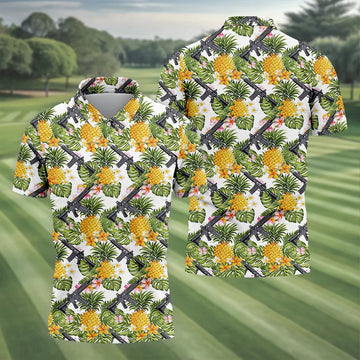 Tropical Pineapple Rifle Hawaiian Golf Shirt Pattern, Hawaiian Golf Shirt, Golf Apparel For Men