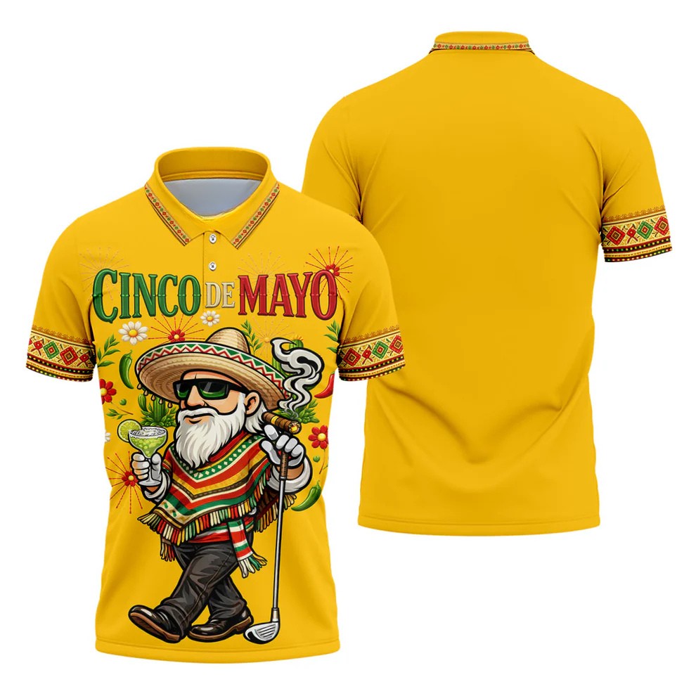Margarita Man Cinco De Mayo Celebration Yellow Golf Shirt, Fiesta Theme Golf Shirts For Men