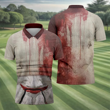 Blood Drip Clown Horror Character Halloween Polo Shirt, Men's Golf Shirt, Mens Golf Polo