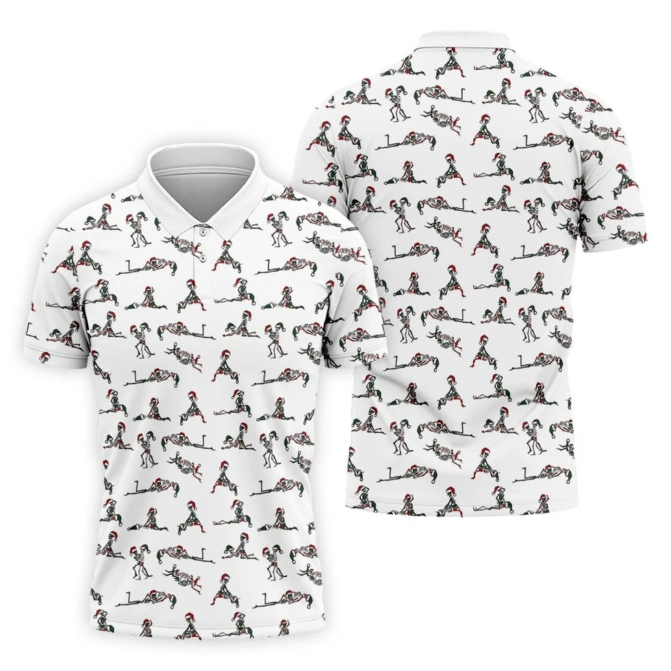 Funny Skeleton Christmas Golf Shirt, Fun Golf Shirts For Men, Polo Shirts For Men, Golf Gift For Men