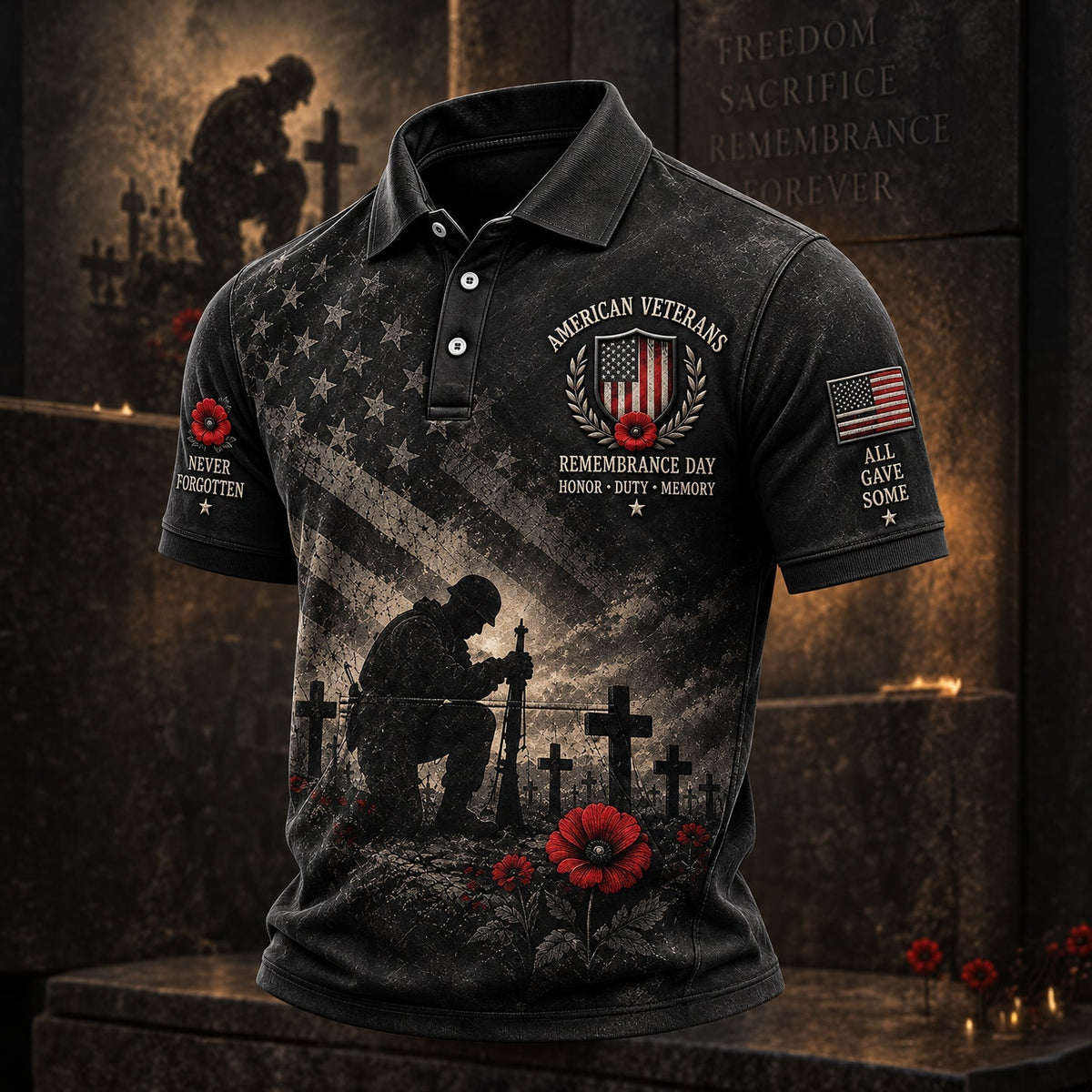 Poppy Soldier Memorial Golf Polo Shirt, Veterans Day Shirt, Mens Golf Polo Shirts